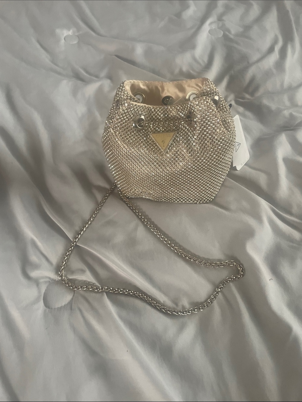 Guess Salina mini champagne gold rhinestone bag